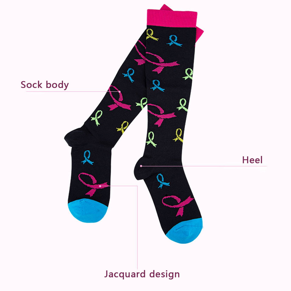 KAWELL Compression Socks for Women and Men, 15-20 mmHg Support Knee High Socks for Running,Nursing,Athletic