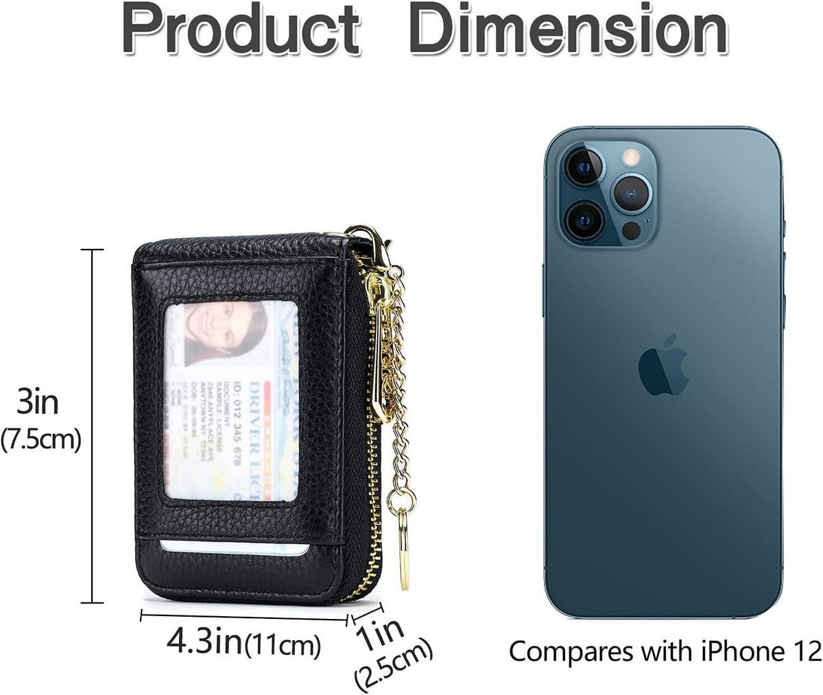 KAWELL Credit Card Holder, Small RFID Card Wallet Slim Leather Card Case with Keychain & ID Window