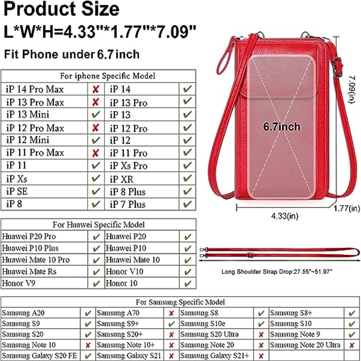 KAWELL Small Crossbody Bags for Women PU Leather Cell Phone Purse Wallet with Credit Card Slots