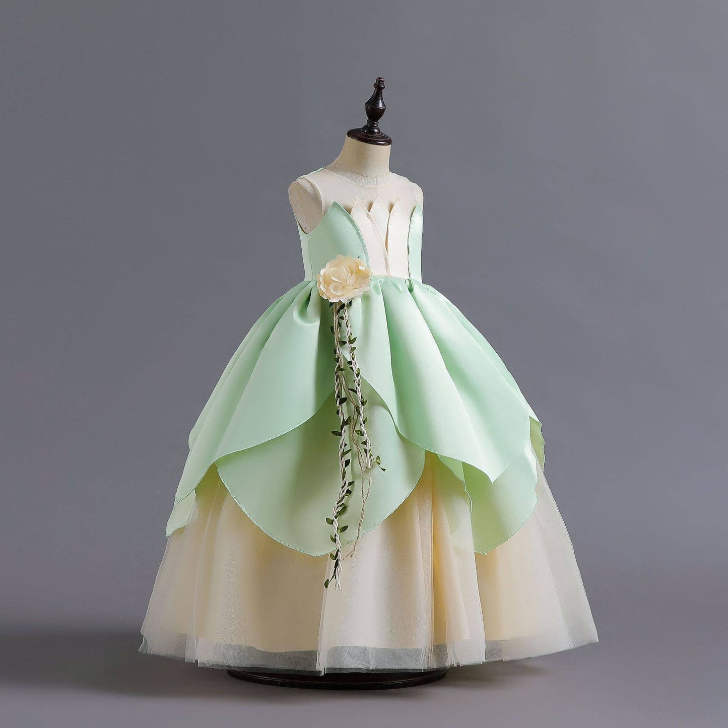 KAWELL Princess Tiana Costume for Girls Birthday Halloween Dress Up Outfits