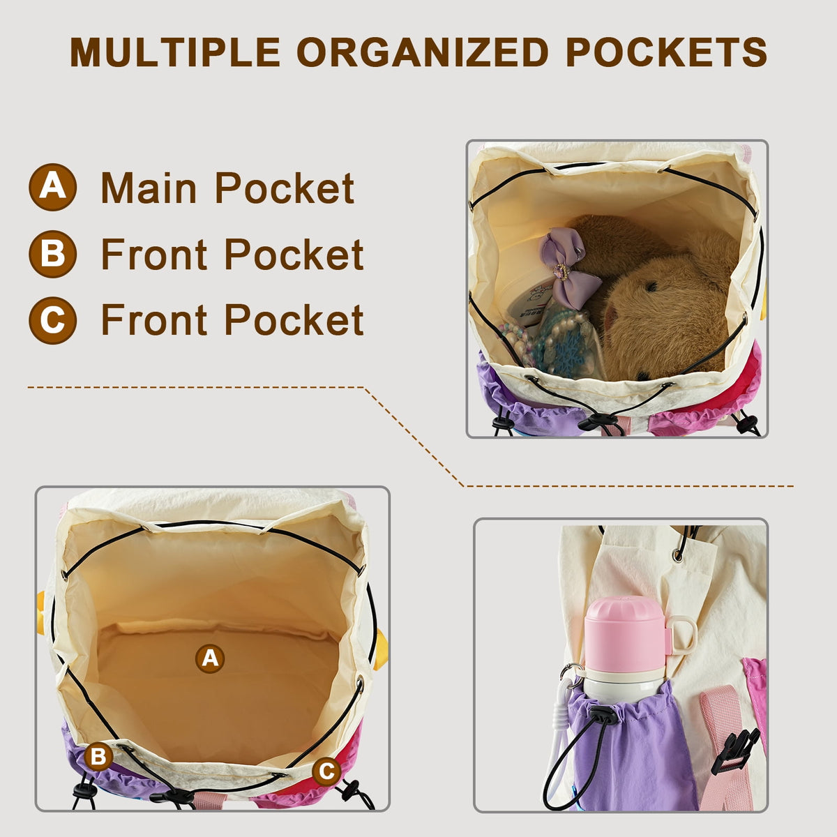 URSOFINE Color Block Drawstring Backpack Lightweight Large Capacity Casual Daypack