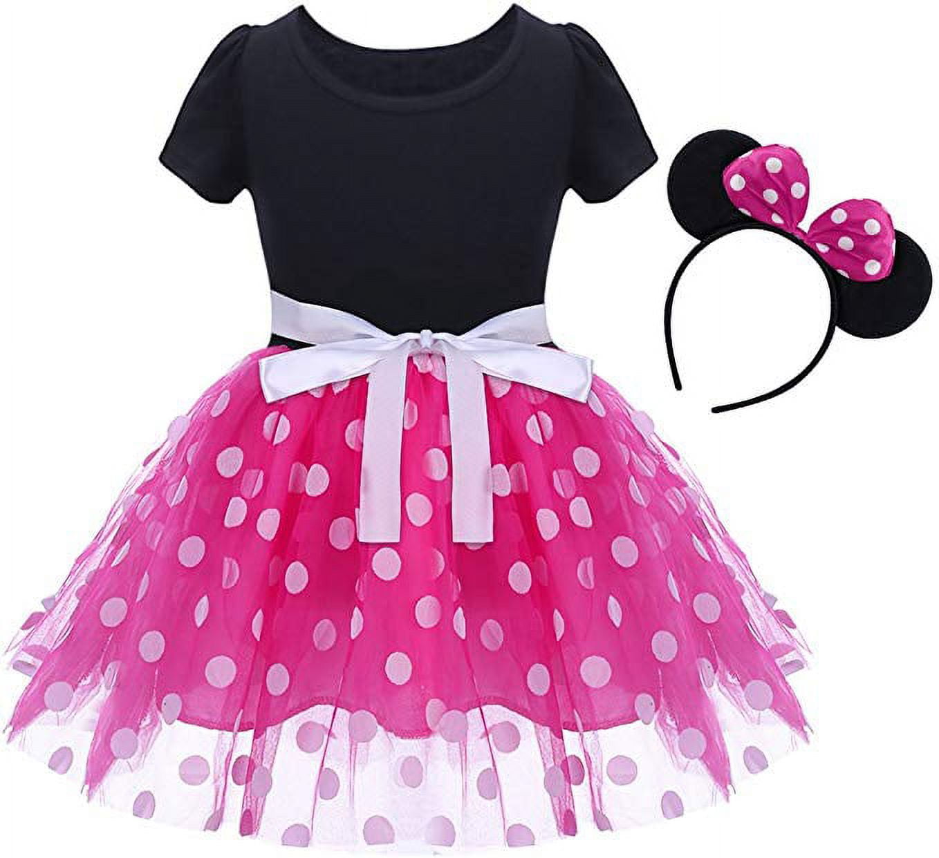 KAWELL Mini Costume for Girls with Mouse Ear Headband, Polka Dot Dress, Child/Toddler, 18-24M