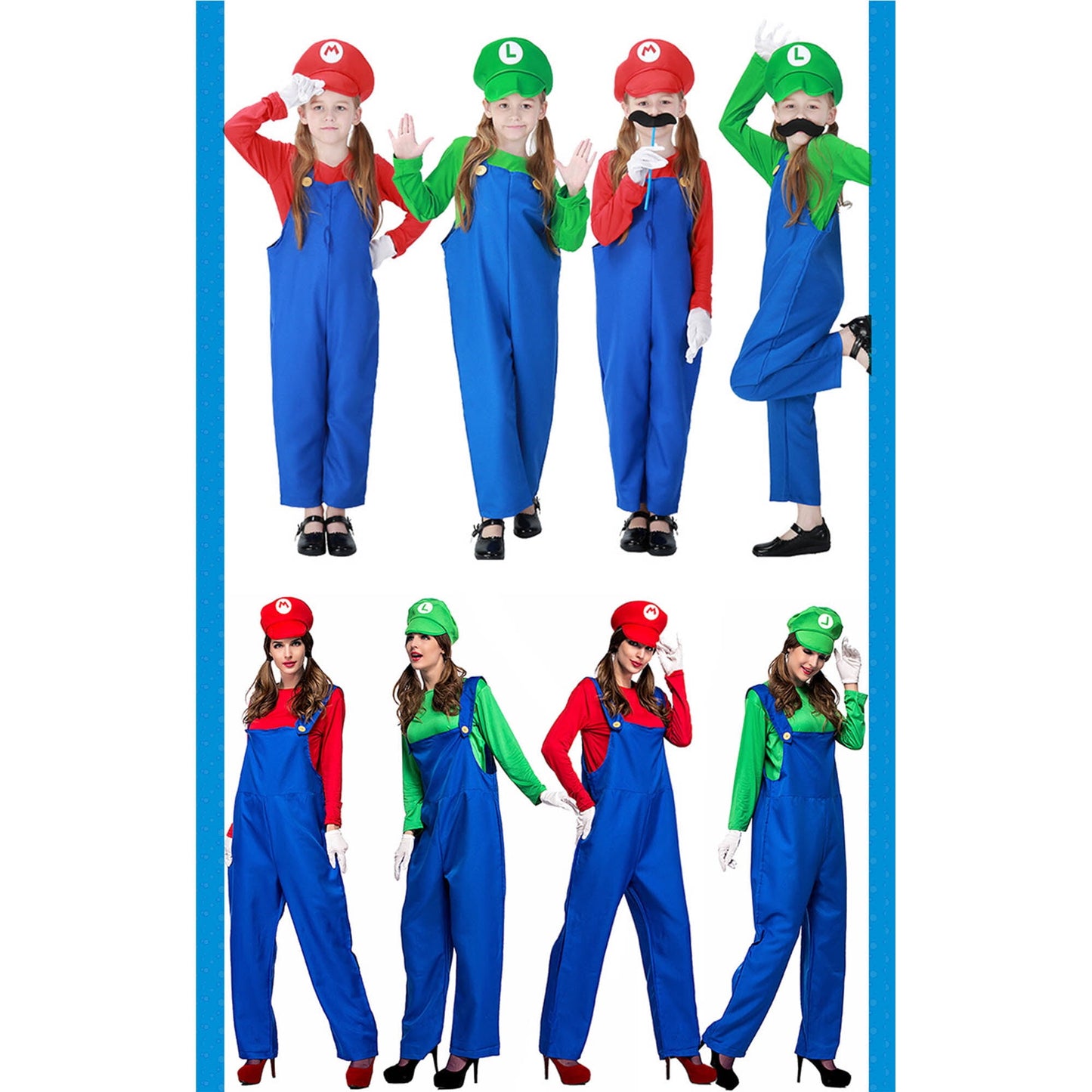 KAWELL Super Bros Costume for Adults Unisex Cap Gloves Fake Accessory Kit for Cosplay Halloween for Women Men