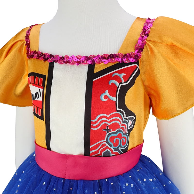 Pop Singer Idol Cosplay Costume with Tutu Dress Sparkly Blue Tulle Halloween Birthday Costume for 3-9 Years