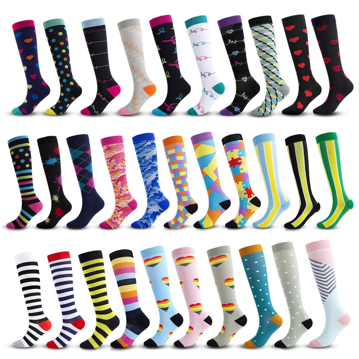 KAWELL Compression Socks for Women and Men, 15-20 mmHg Support Knee High Socks for Running,Nursing,Athletic