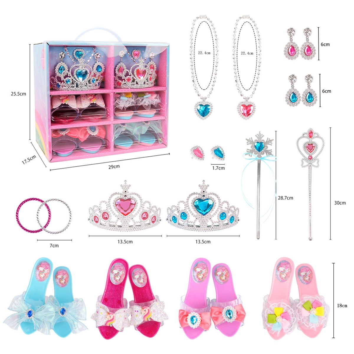 Girls Princess Dress Up Shoes and Accessories with 4 Pair of Princess Play Shoes and Jewelry Birthday Gifts Set