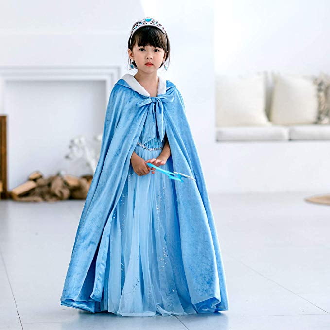 KAWELL Princess Full Length Girls Cloaks Blue Halloween Costume Capes for Child 3-12 Years