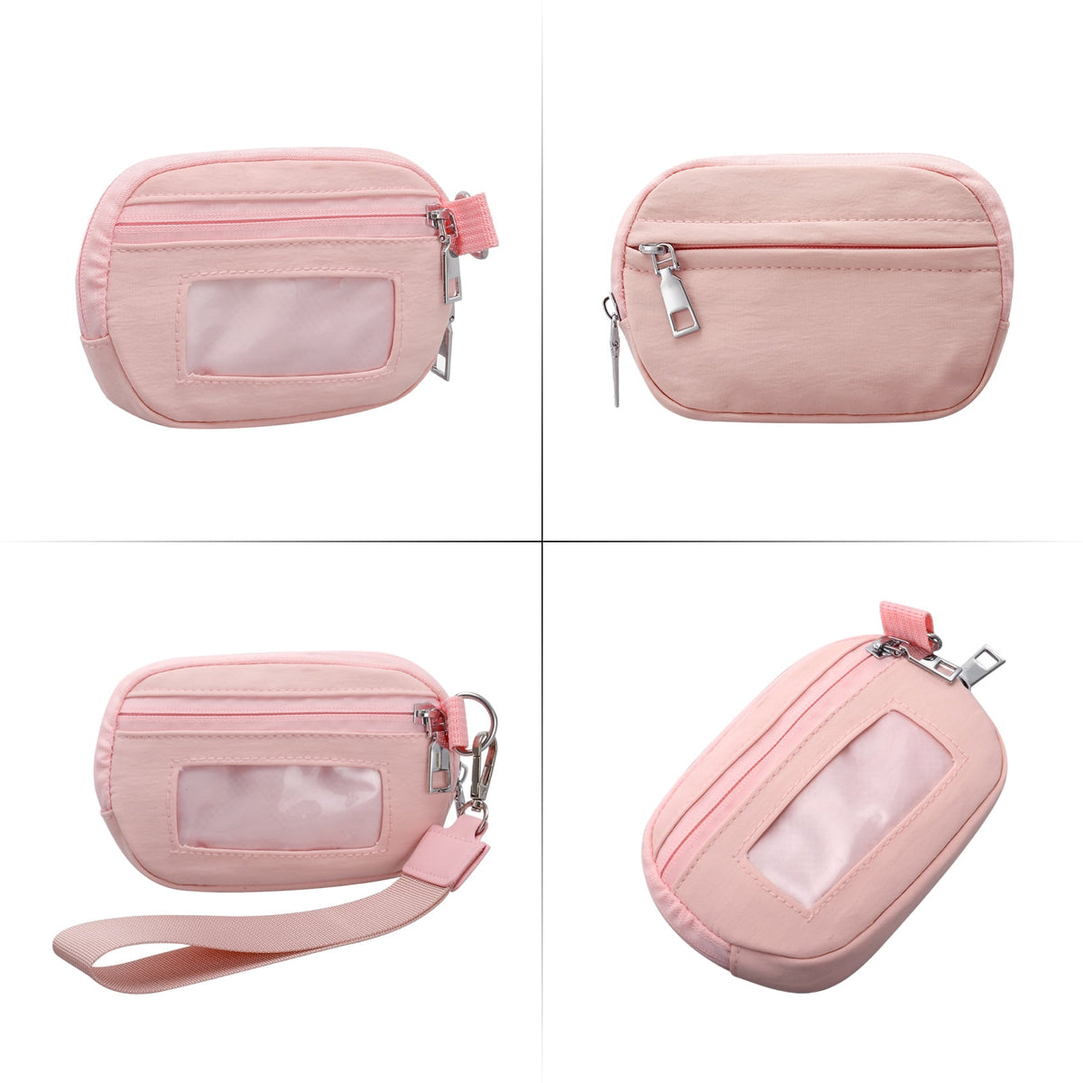 URSOFINE Small Nylon Wristlet Wallet for Women – Zip-Around Mini Coin Purse with Clear ID Window & Detachable Strap, Lightweight Card Holder for Travel, Gym & Everyday Use （Black）