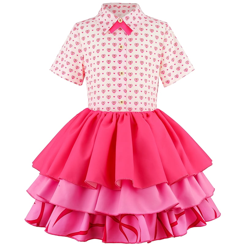 KAWELL Pink Magical Cosplay Costume Set, 3-10Y All-in-One Shirt Skirt Dress with Crop Jacket & Heart Plush Purse, Halloween Birthday Princess Fancy Dress Up Outfit