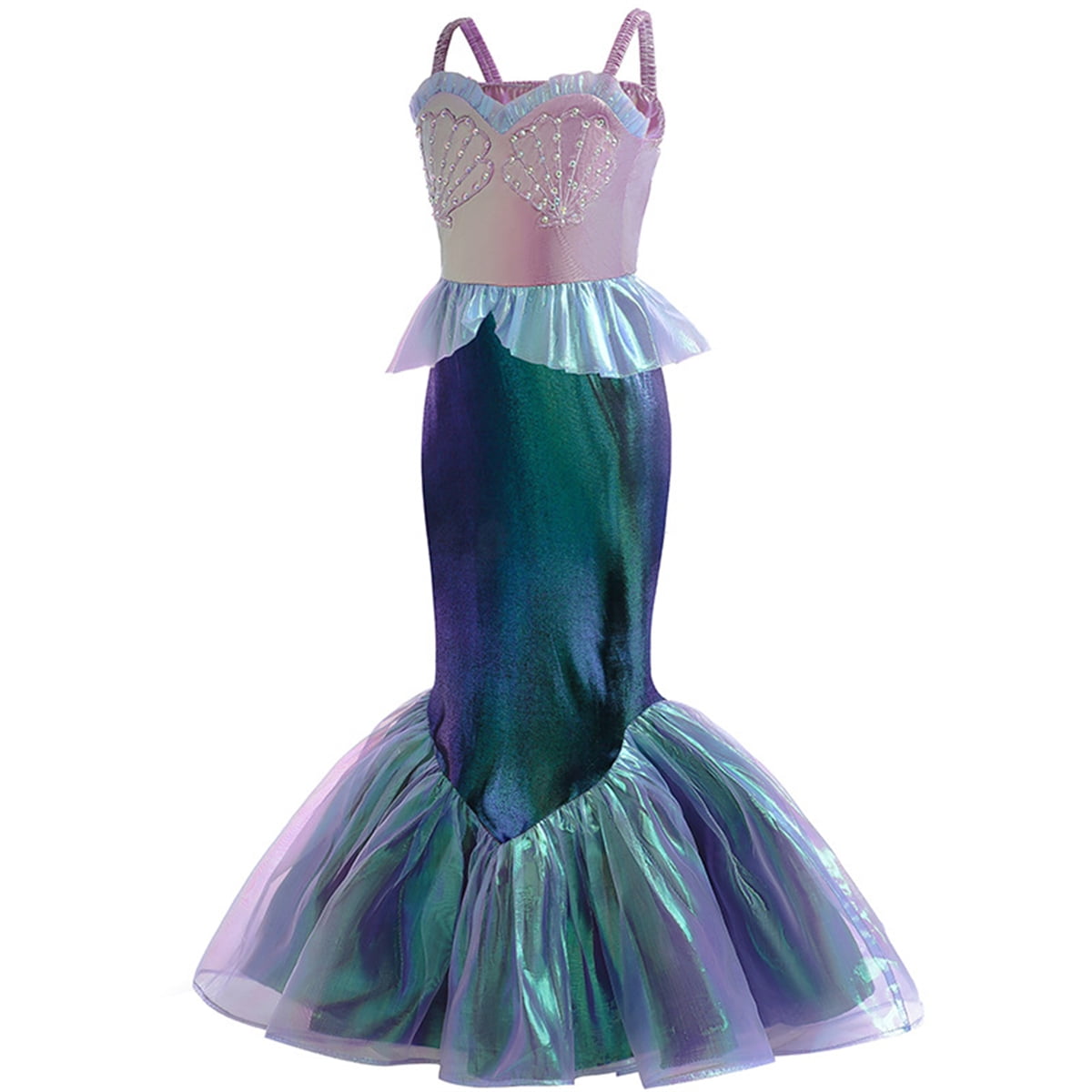KAWELL Mermaid Costume Dress for Toddler Girls Cosplay Ariel Outfit Halloween Birthday Party Dress Up