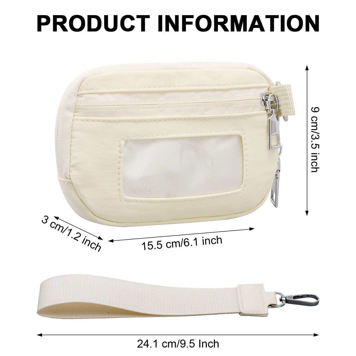 URSOFINE Small Nylon Wristlet Wallet for Women – Zip-Around Mini Coin Purse with Clear ID Window & Detachable Strap, Lightweight Card Holder for Travel, Gym & Everyday Use （Black）
