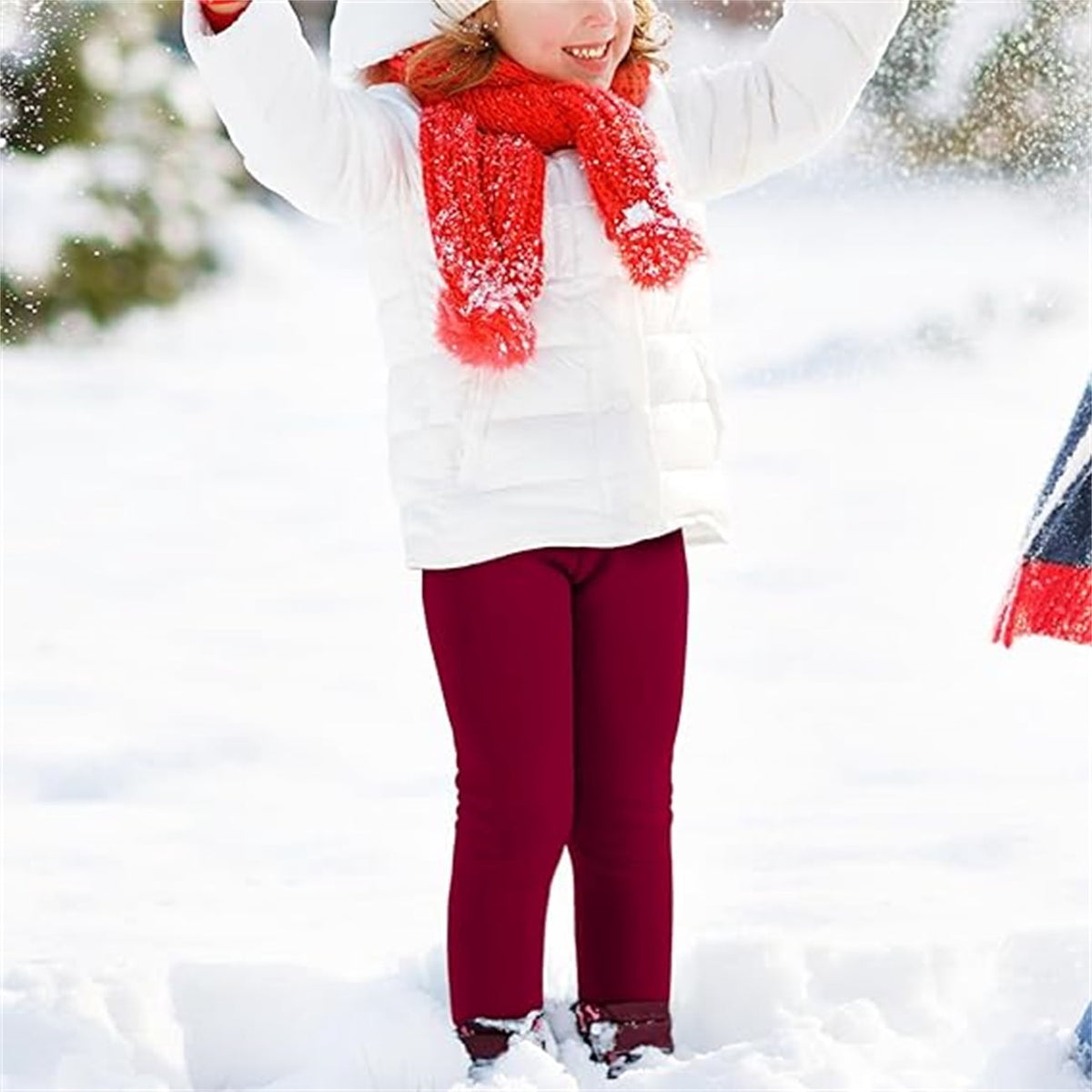 KAWELL Girl's Fleece Lined Leggings Warm Winter Trousers Cotton Solid