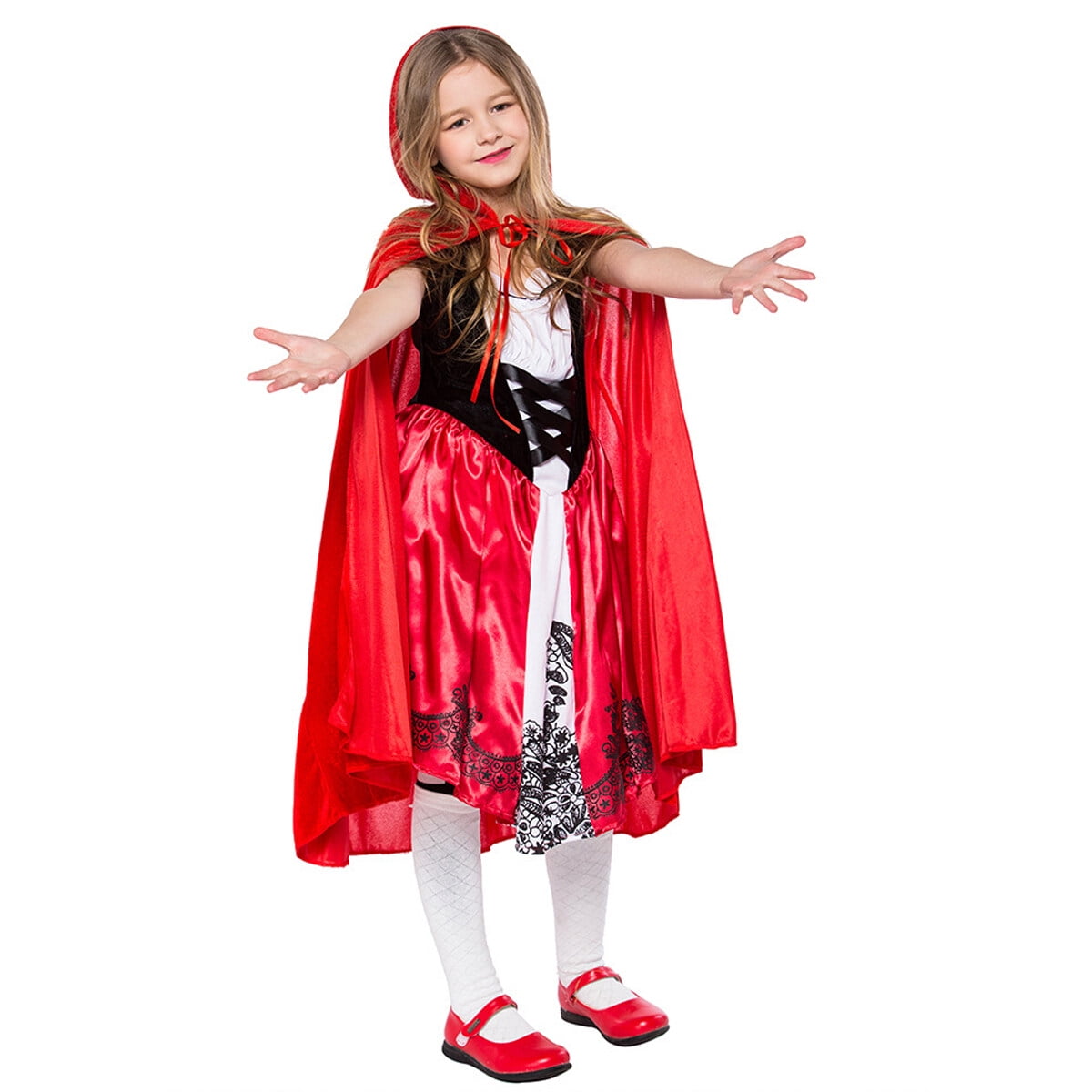 KAWELL Red Fancy Dress Costume Halloween with Hooded Cape