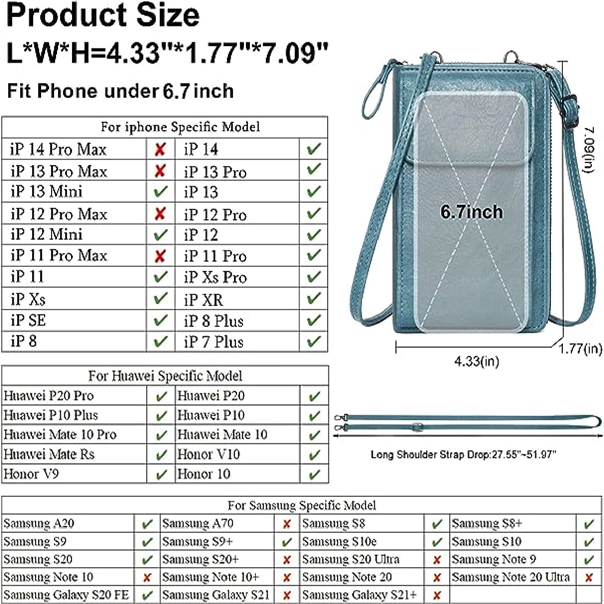 KAWELL Small Crossbody Bags for Women PU Leather Cell Phone Purse Wallet with Credit Card Slots