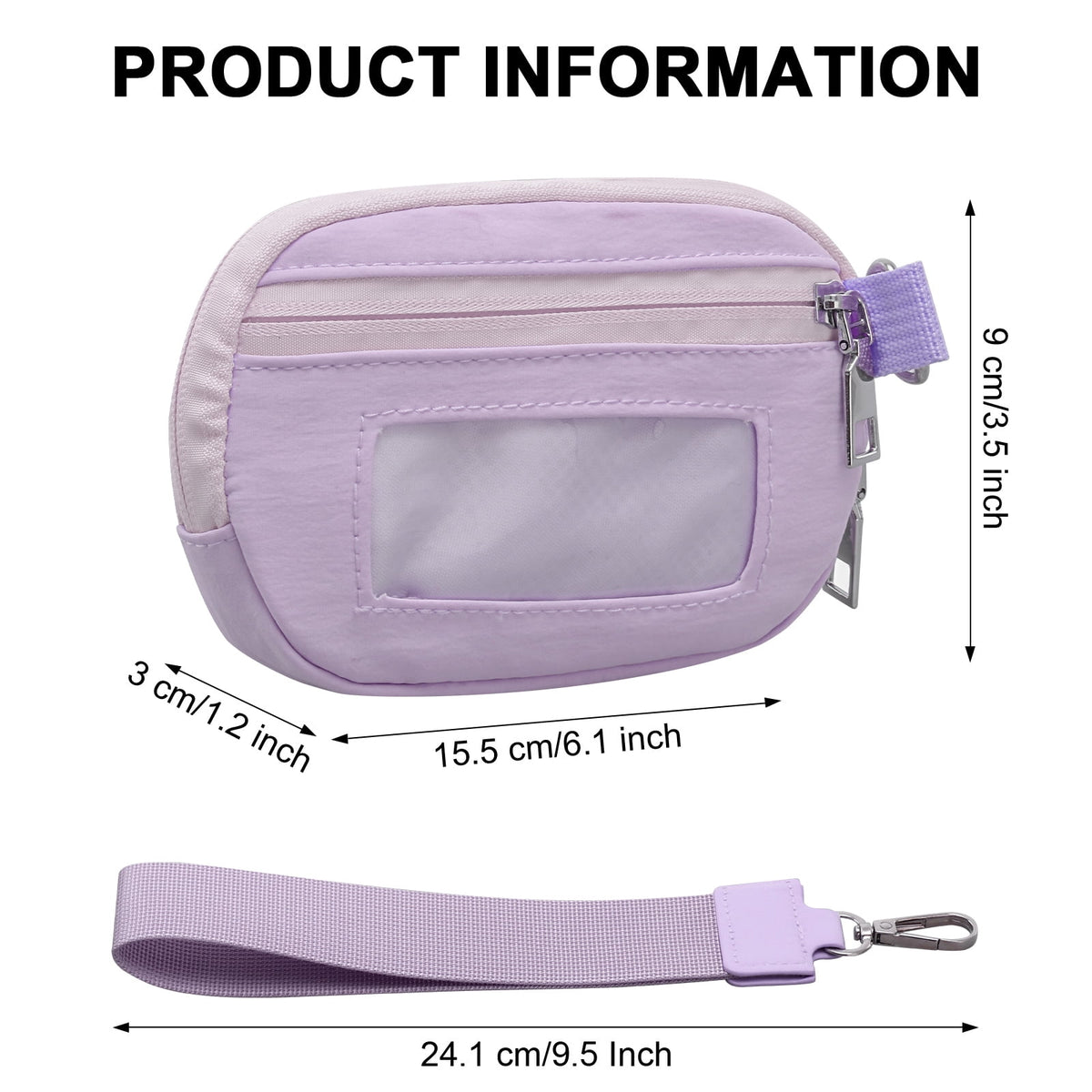 URSOFINE Small Nylon Wristlet Wallet for Women – Zip-Around Mini Coin Purse with Clear ID Window & Detachable Strap, Lightweight Card Holder for Travel, Gym & Everyday Use （Black）