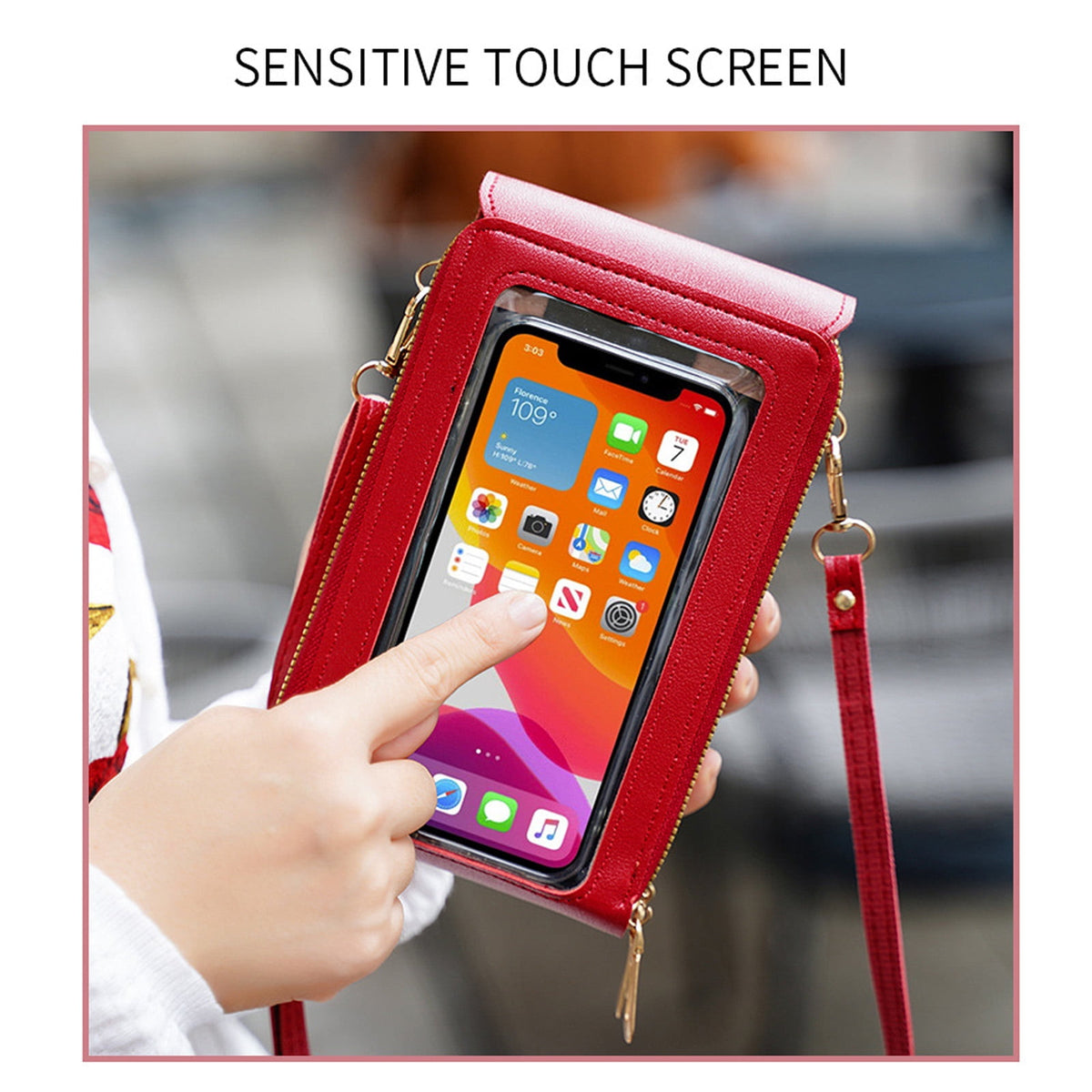 URSOFINE Multi-Purpose Crossbody Phone Bag, Touch Screen Window Wallet Purse, Adjustable Strap, Card Slots & Cash Pocket, Lightweight Shoulder Bag for Women