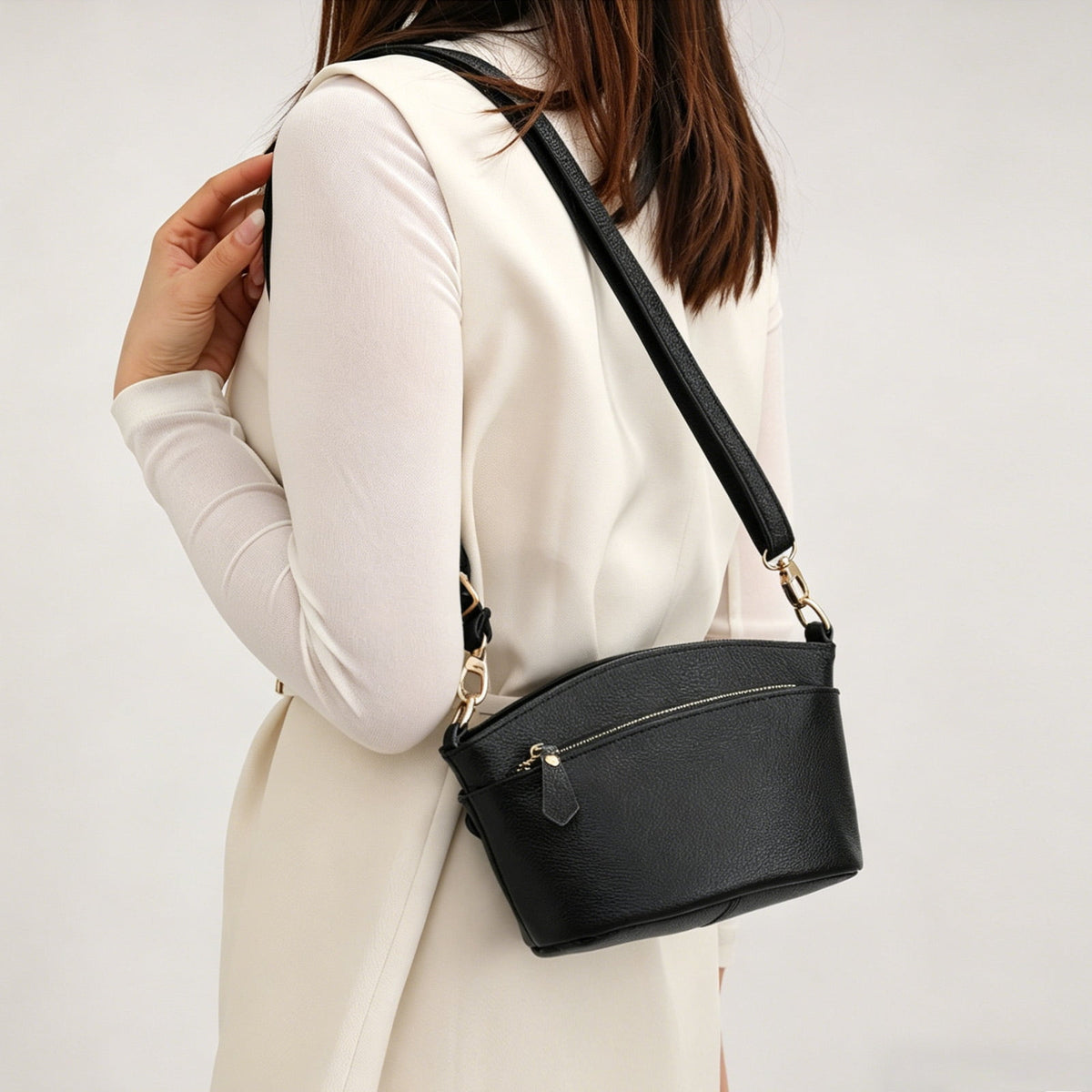 URSOFINE Women's Genuine Leather Crossbody Purse Multi-Zipper Bucket Bag Lightweight Casual Shoulder Bag for Everyday & Travel