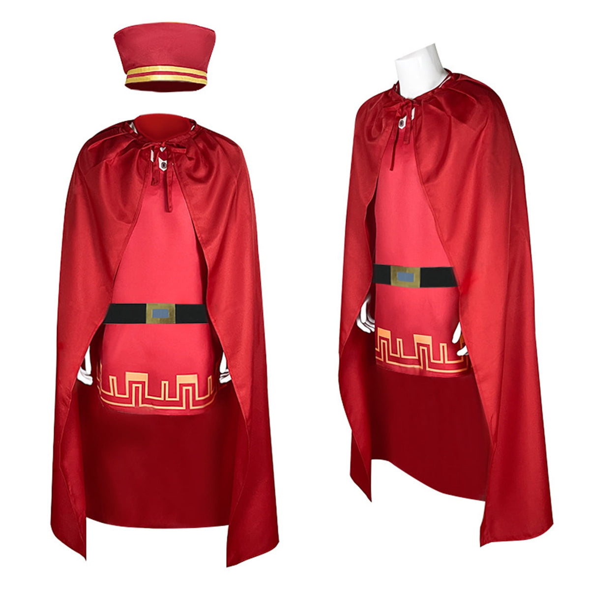 KAWELL Unisex Adult King Farquaad Cosplay Costume Outfits Halloween Classic Role Farquaad Costume Red Cape Cloak Cap Suit
