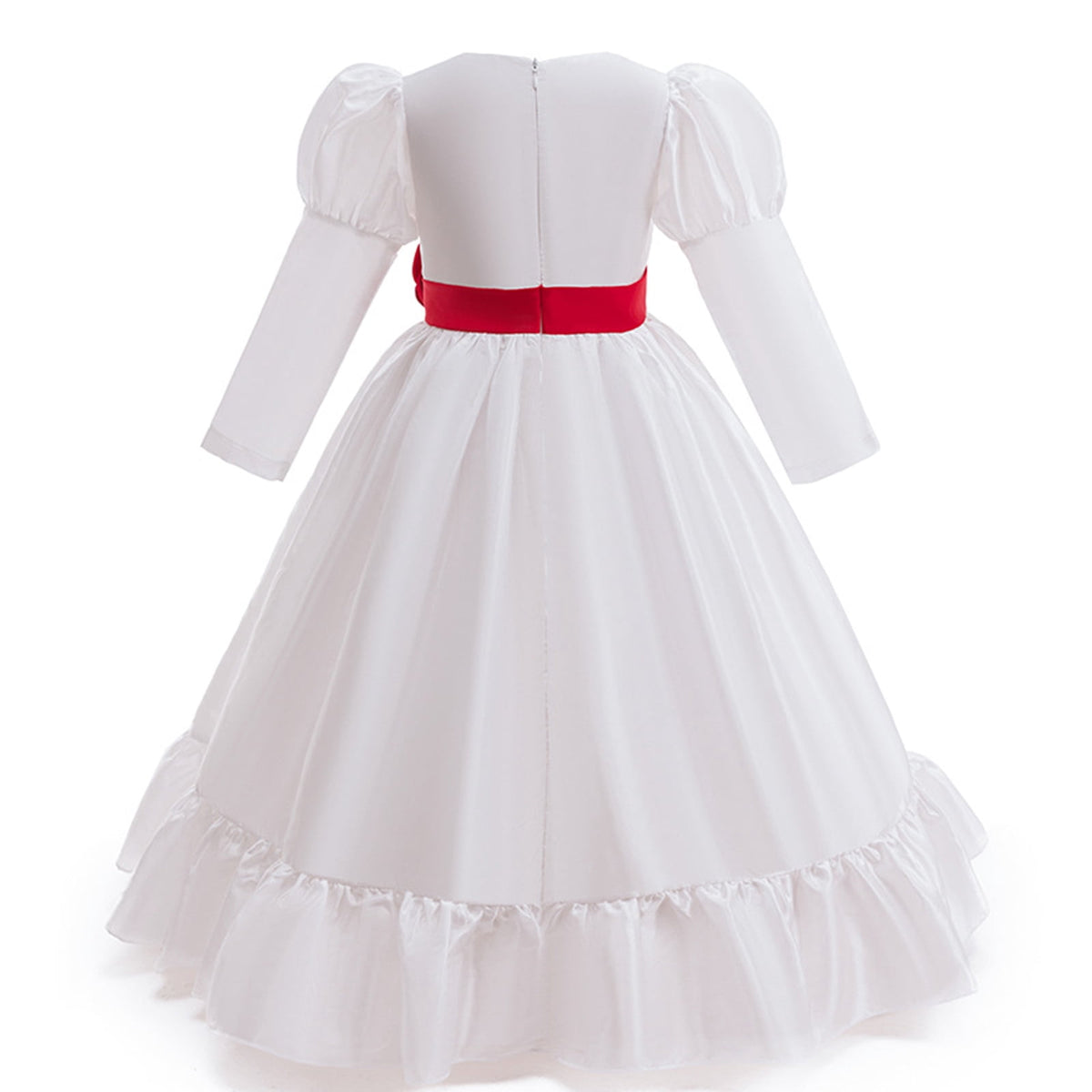 KAWELL Halloween Scary White Dress Horror Movie Party Long Dress Cosplay Costume with Wig