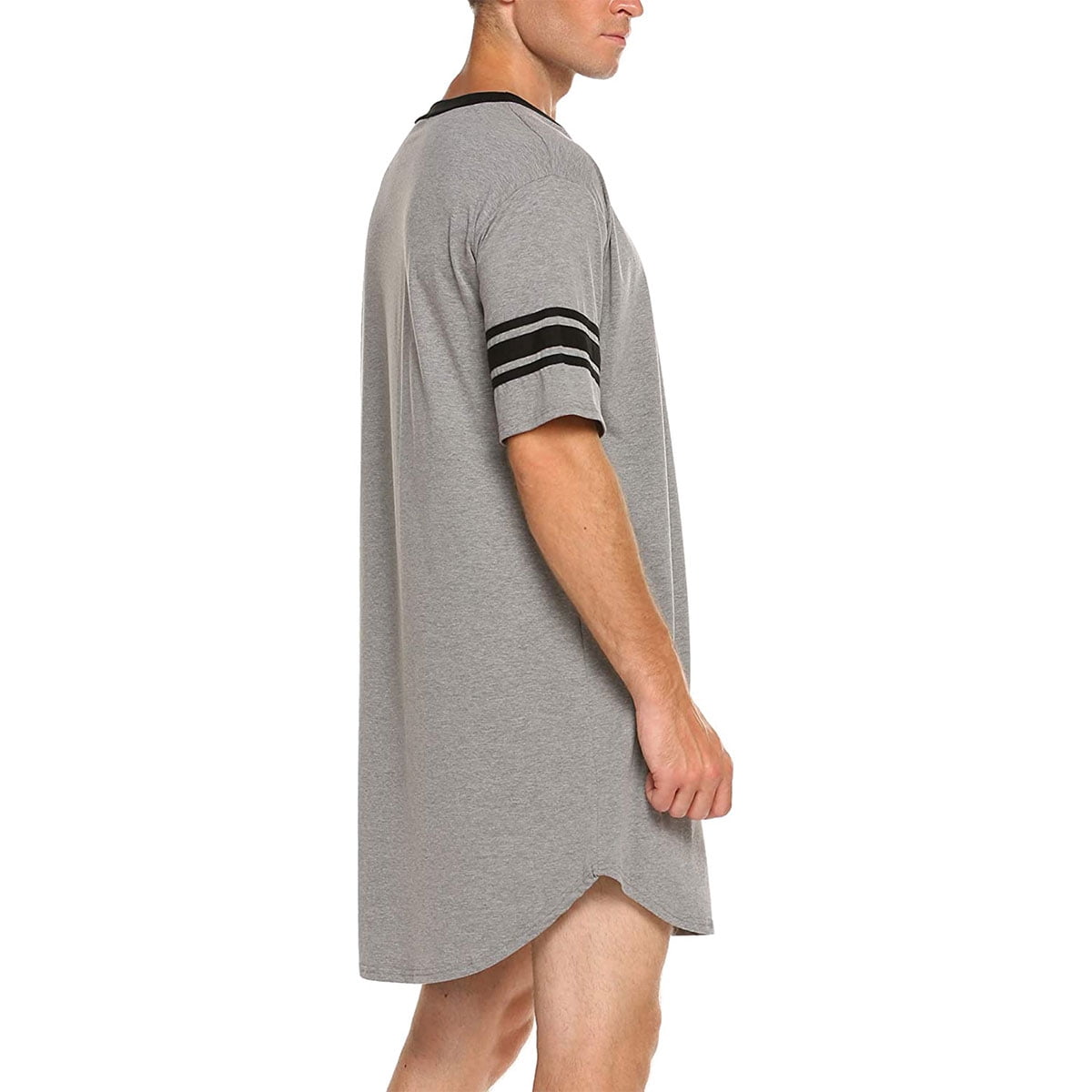KAWELL Men's Nightshirt, Cotton Nightwear Comfy Big&Tall V Neck Short Sleeve Soft Loose Pajama Sleep Shirt