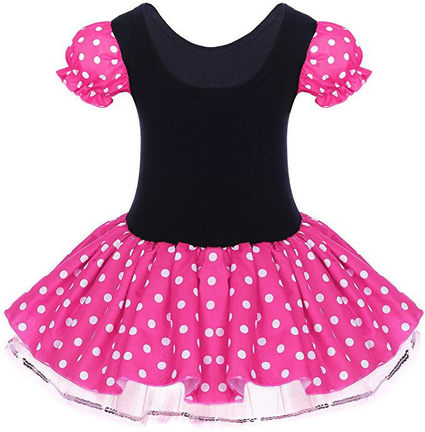 KAWELL Toddler Girls Polka Dot Tutu Dress with Ear Headband, Kids Character Inspired Costume Outfit for Halloween, Theme Park, Birthday Party, Child 12-18 Months