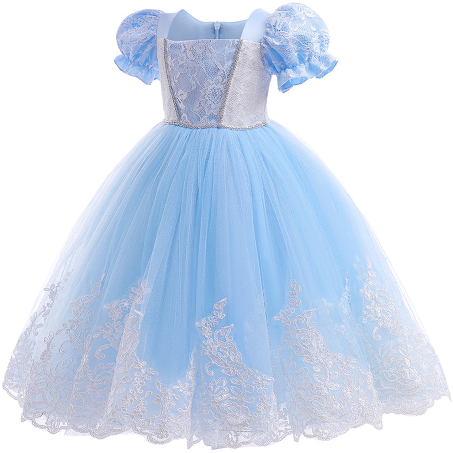 KAWELL Princess Costume Lace Mosaic Mesh Blue Dress