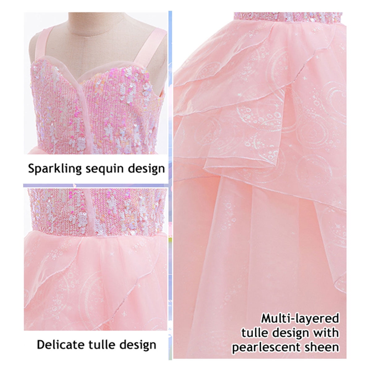KAWELL Good Witch Glinda Costume Girls Pink Tulle Princess Dress Toddler Halloween Costumes Witch Cosplay Outfit
