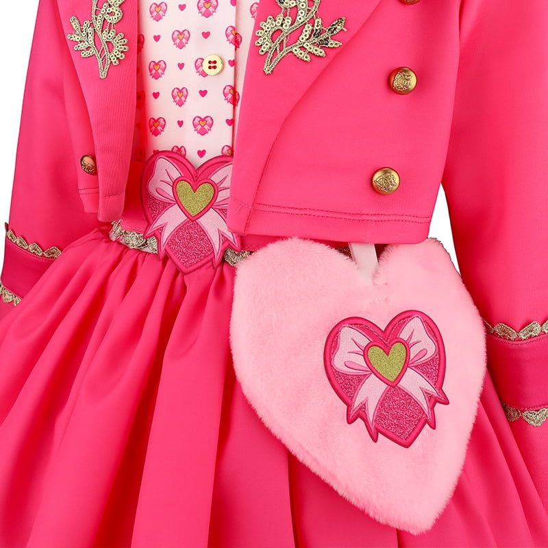 KAWELL Pink Magical Cosplay Costume Set, 3-10Y All-in-One Shirt Skirt Dress with Crop Jacket & Heart Plush Purse, Halloween Birthday Princess Fancy Dress Up Outfit