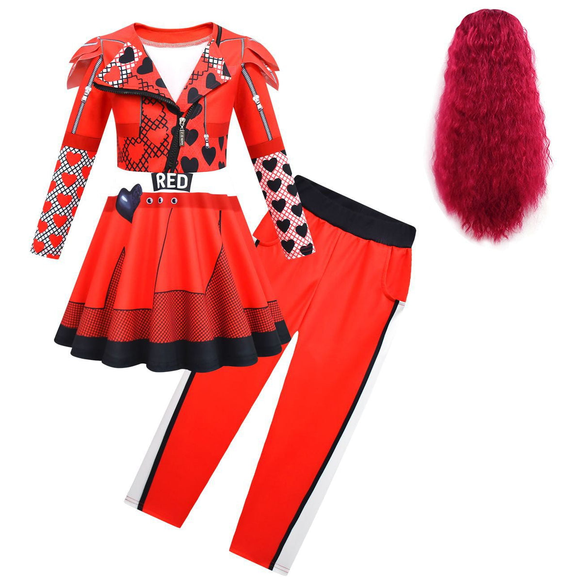 KAWELL Rise of Red Costume for Girls Zipper Jacket and Pants Red Halloween Dress Up 4-12 Years