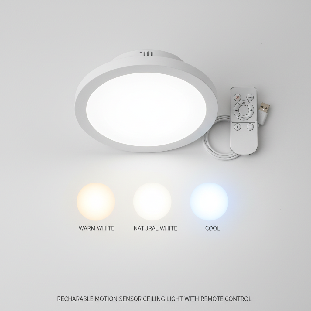 Motion sensor ceiling light with remote control and 3 color modes