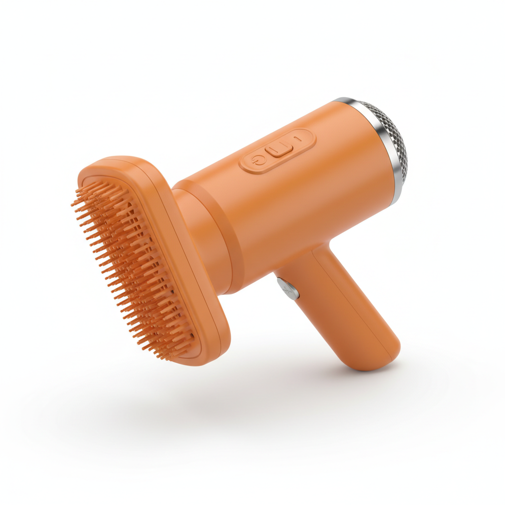 Orange pet hair dryer and brush combo - professional grooming tool for cats and dogs with integrated blow dryer