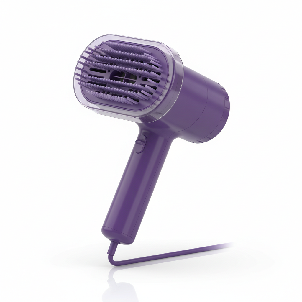 Purple 2-in-1 pet grooming hair dryer with brush - professional pet styling tool for home grooming