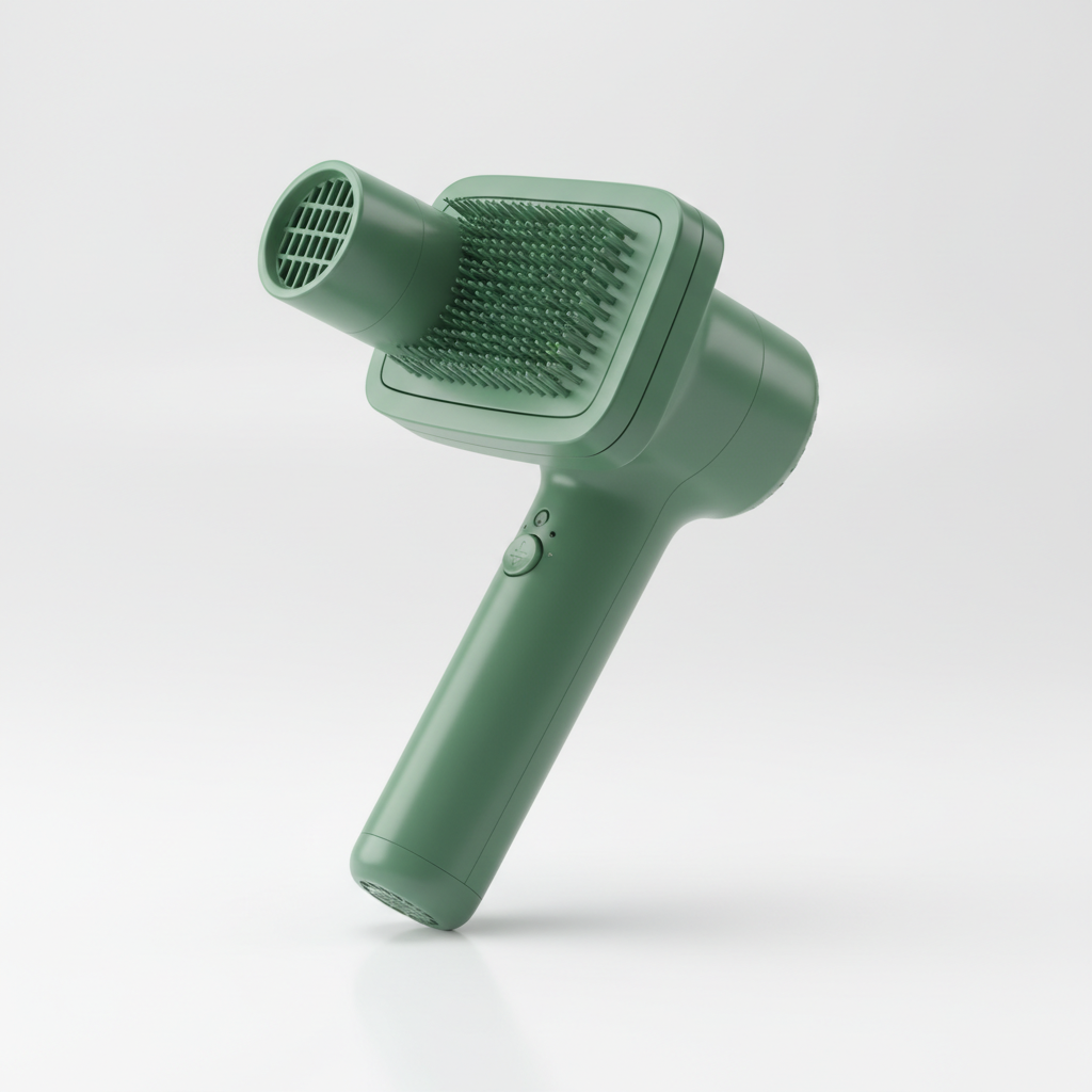 Green 2-in-1 pet hair dryer and grooming brush - professional dog and cat blow dryer with detangling comb