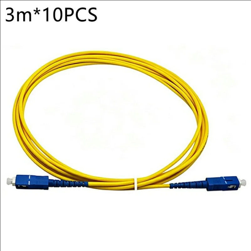 10Pcs 3m SC / UPC to SC / UPC Single Mode PVC Fiber Optic Patch Cable 3.0mm Outer Diameter - Yellow