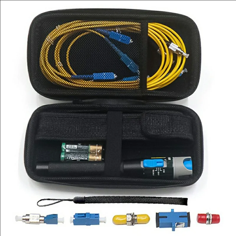 B214 650nm 10km Visual Fault Locator Fiber Optic Tester Tool Kit with Simplex Patch Cord Fiber Coupler