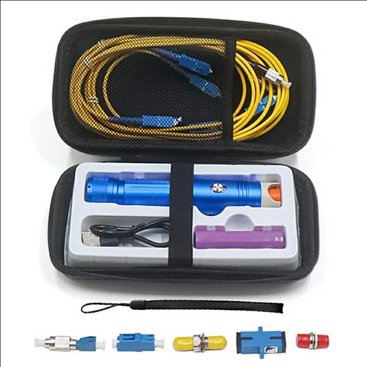 L414 650nm Visual Fault Locator Tool Set 18650 Rechargeable Fiber Optic Tester with Simplex Patch Cord Fiber Coupler
