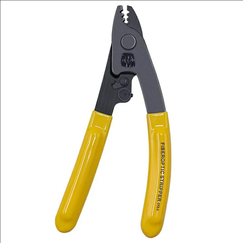 Three-Jaw Fiber Optic Coating Stripping Pliers Auto-Locking Blade for Field Work - Yellow
