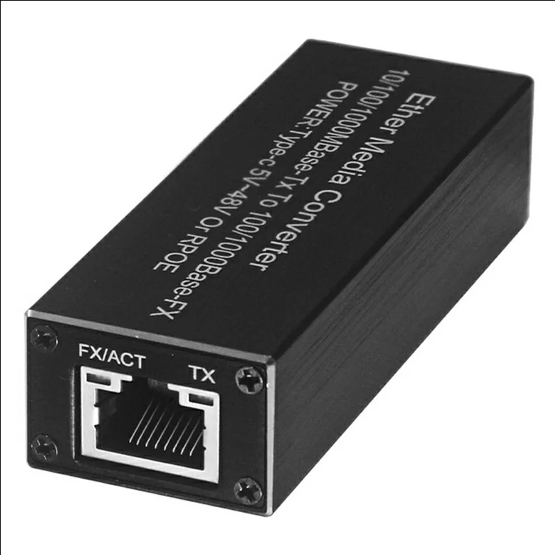 Type-C Mini SFP Gigabit Fiber Media Converter 10 / 100 / 1000Mbps Aluminum Alloy - Black