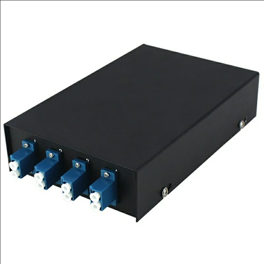 4-Port LC Duplex Fiber Optic Termination Box Cold Rolled Steel Wall Mount Splice Tray for FTTH - Black