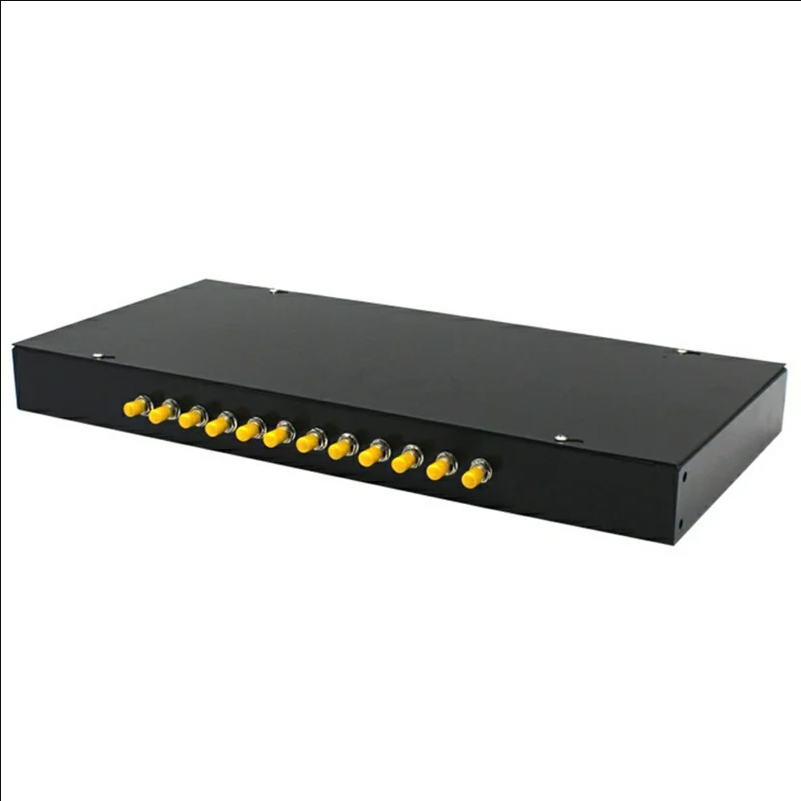 12-Port ST Fiber Optic Termination Box 0.6-0.8mm Cold Rolled Steel with Splice Tray and Pigtails - Black
