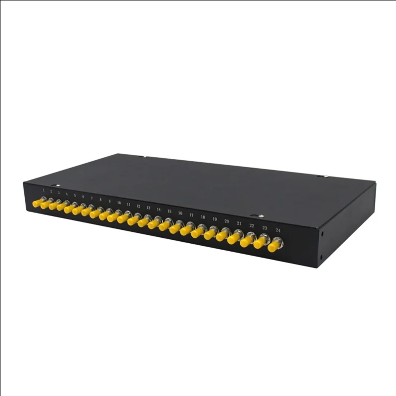 24-Port ST Fiber Optic Termination Box 0.6-0.8mm Cold Rolled Steel with Splice Tray and Pigtails - Black