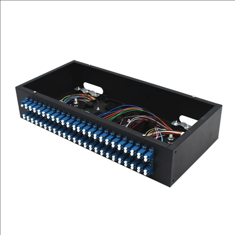 48-Port LC Duplex Fiber Optic Termination Box Cold Rolled Steel Wall Mount Splice Tray for FTTH - Black